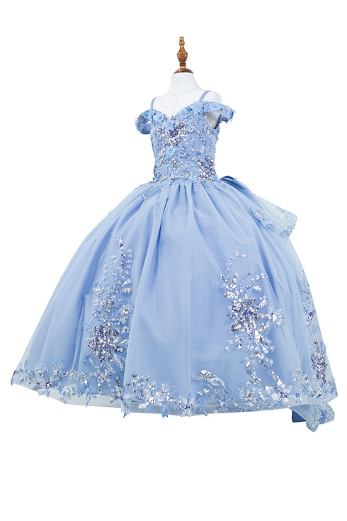 Girls 3D Beaded Applique A-line Off Shoulder Ball Gown 2-16